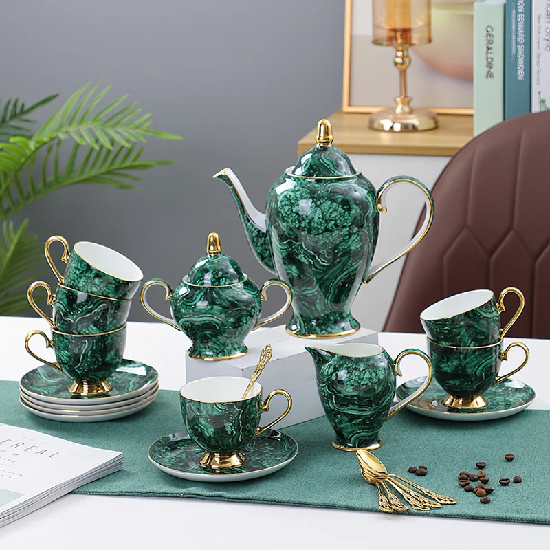 Coffee Tea Sugar - Bone China Teapot Drinkware Green Gold