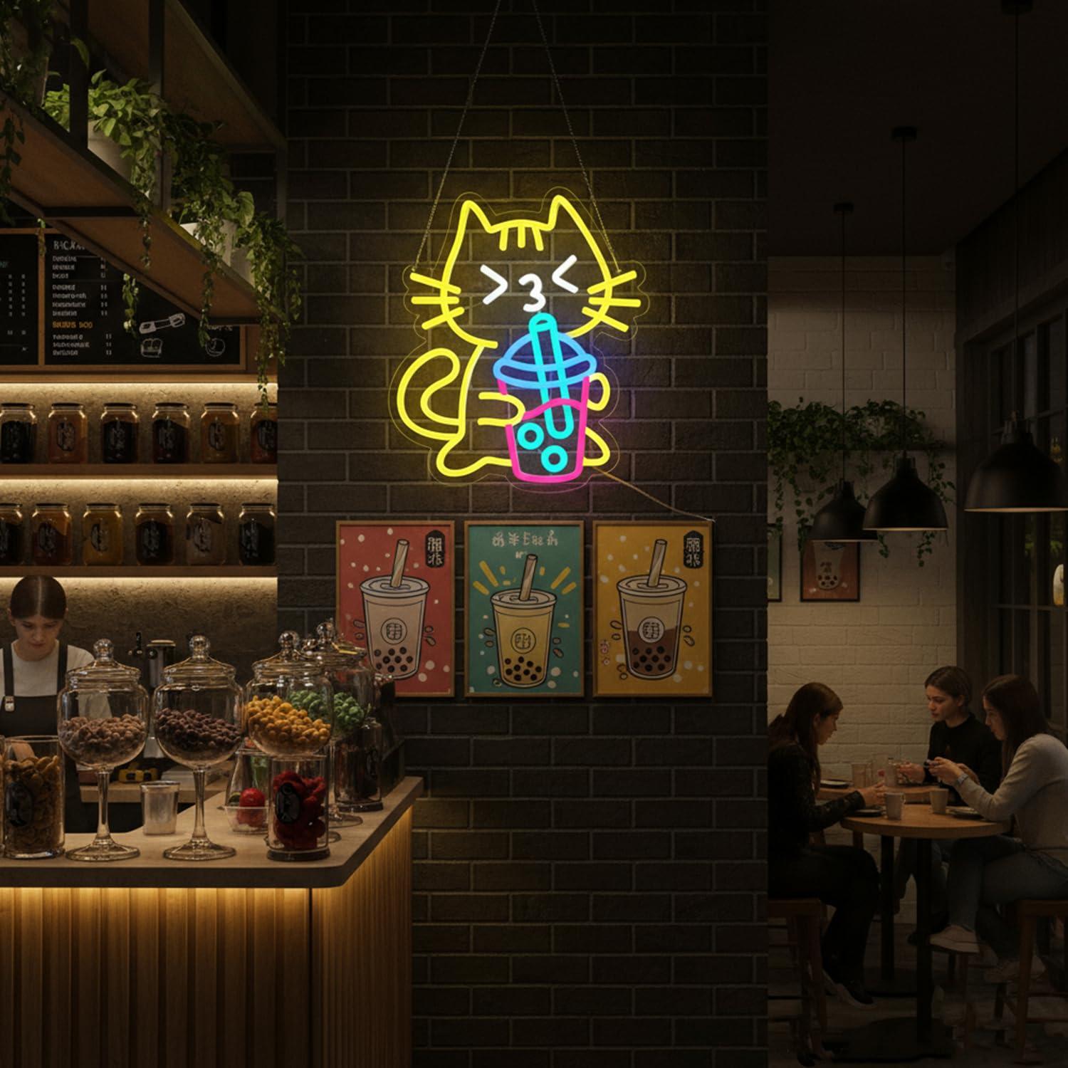 Cat Boba Tea Neon Sign Cute An - огляд і ціна Coffee Tea Boba