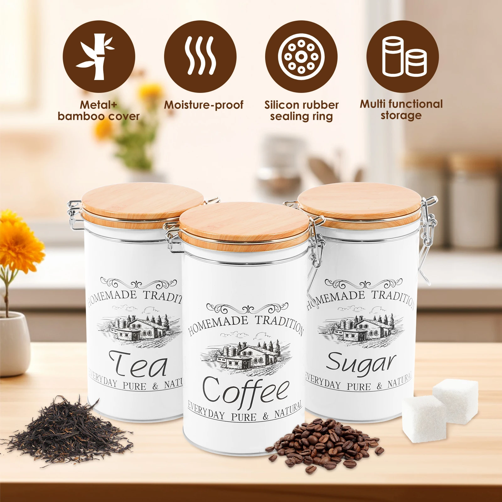 3Pcs/Set Tea Coffee Sugar Cani - огляд і ціна Canister Coffee Sugar Tea