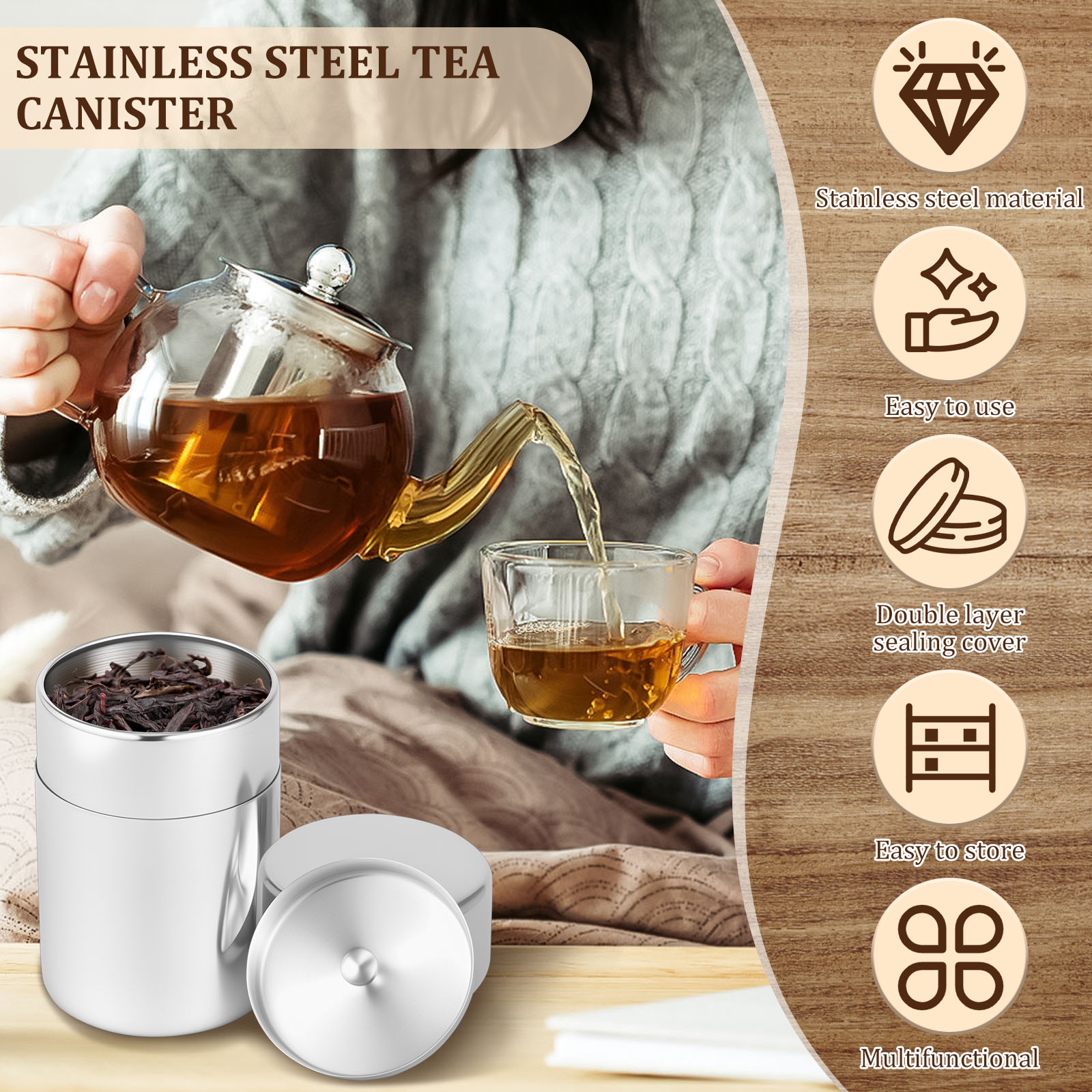 Stainless Steel Tea Leaf Tins  - огляд і ціна Canister Coffee Sugar Tea