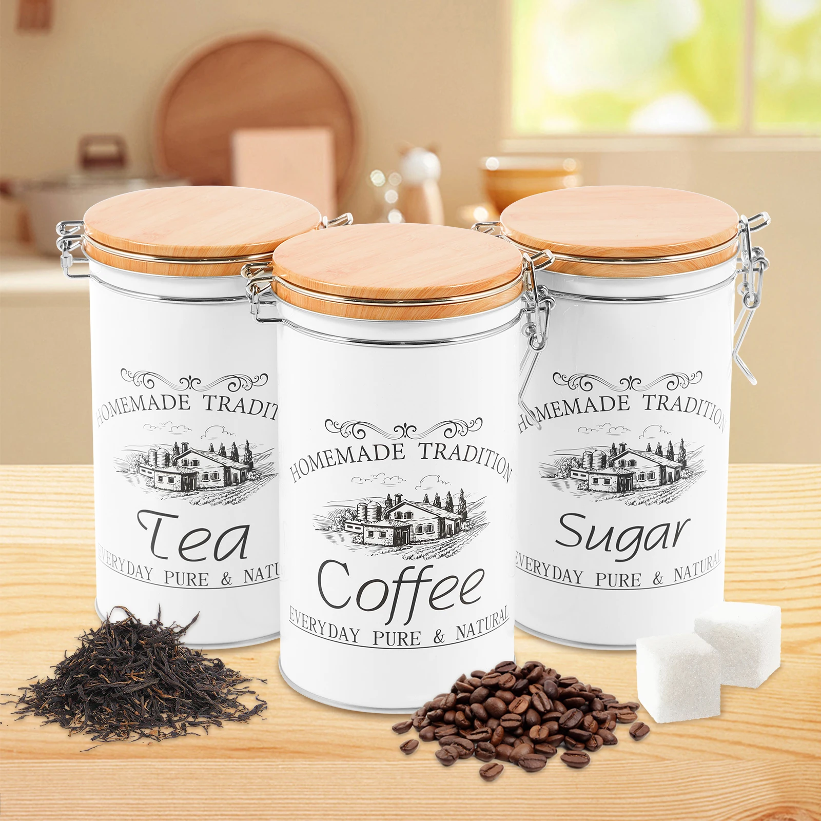 3Pcs/Set Tea Coffee Sugar Cani - огляд і ціна Canister Coffee Sugar Tea