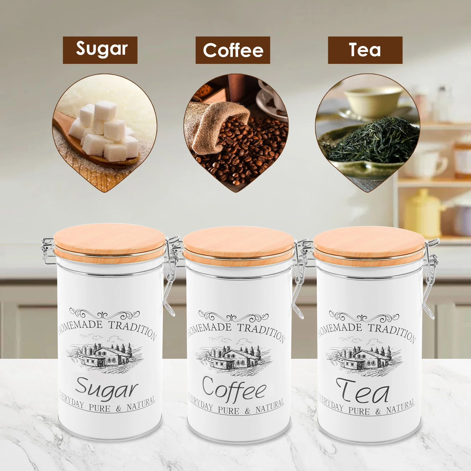 3Pcs/Set Tea Coffee Sugar Cani - огляд і ціна Canister Coffee Sugar Tea